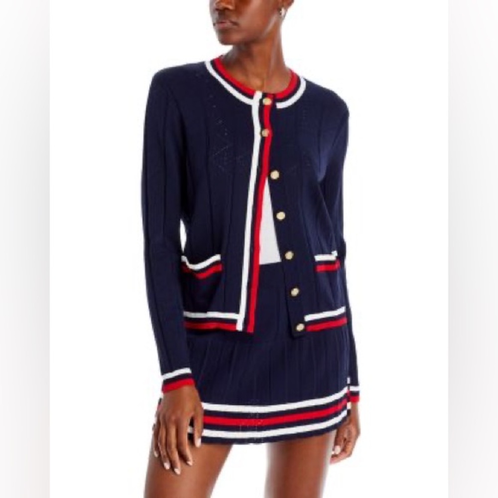 Aquaβ Cashmere Novelty Gold Tone Button Navy Cardigan Old Money Quite Luxury S